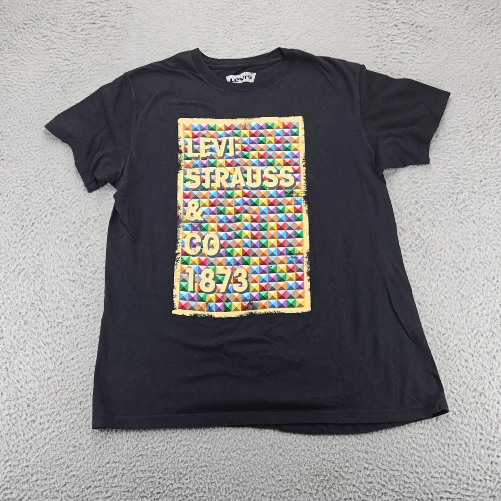 Levis Shirt‎ Mens Large Black Graphic Print Short Sleeve Colorful Retro